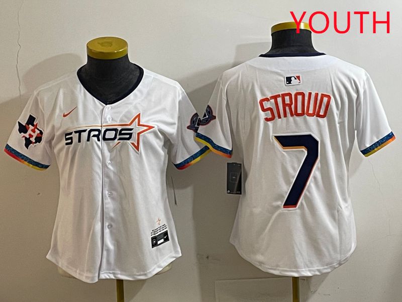 Youth Houston Astros #7 Stroud White Fourth generation Joint Name Nike 2025 MLB Jersey style 2->youth mlb jersey->Youth Jersey